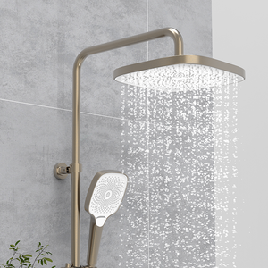 Ensemble de douche piano pour hôtel, <span class=keywords><strong>corps</strong></span> principal en laiton à poignée unique, finition or brossé, pomme de douche à jet de massage avec fonction pause incluse - Product Image 2