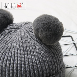 Bonnet tricoté avec pompons, bonnet d'hiver chaud pour adultes et enfants, matière en laine, origine Taizhou - Product Image 4