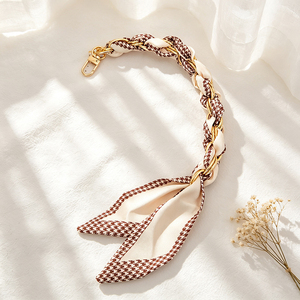 Elegant Twisted Silk Scarf Keyring Bamboo <b>Leaf</b> Pattern Key Chain Handbag Decoration Key Holder for Purse - Product Image 3