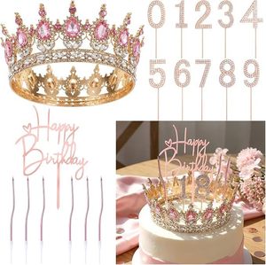 Kristal Taçlı Pasta Süsü Seti Rhinestone Rakamlar 0-9 Mutlu Yıllar Dalgalı Mum 18. 16. Yaş Günü Parti Malzemeleri - Product Image 2