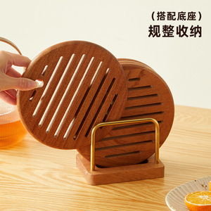 Sous-plat rond en bois de couleur unie, résistant à la chaleur, pour bouilloire, bol, tasse, ou plat chaud - Product Image 3