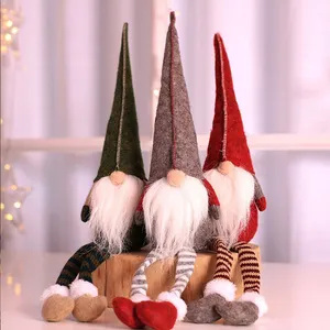 Calcetines de felpa para decoración navideña, calcetín de rayas de pierna larga, muñeco sin cara, elfo, para Hotel