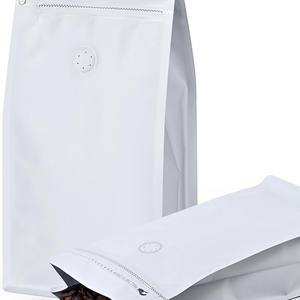 Sacs d'emballage alimentaire en papier kraft biodégradable à fond plat avec valve, impression personnalisée, 8 côtés scellés, fermeture éclair, pour grains de café - Product Image 2