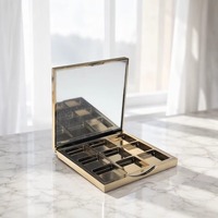 Palette à paupières vide Yuecai 9 compartiments, forme carrée, en plastique ABS plaqué or, étui compact avec couvercle miroir et fermeture à pression, 8g