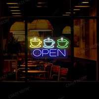 Enseigne néon personnalisée 'Coffee Cup Open' avec logo personnalisé, néons LED RGB flexibles, vente en gros et dropshipping