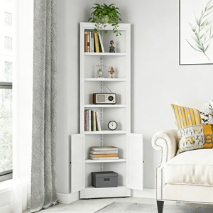 White Corner Metal Storage Cabinet, 2 Doors 5 <b>Adjustable</b> <b>Shelves</b> Freestanding Space Saving Cabinet for Home Kitchen Bathroom Use - Product Image 1