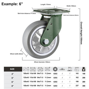 <span class=keywords><strong>8</strong></span> zoll kunstkautschuk-roller geeignet für krankenhauswagen stumme rollen welle platte aus mangan-stahl - Product Image 4