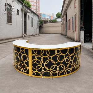 Barra de Bar Redonda Plegable Grande de Acero Inoxidable Dorado Personalizada con Panel de Diamantes Facetados y Tapa de Vidrio Templado Desmontable - Product Image 2