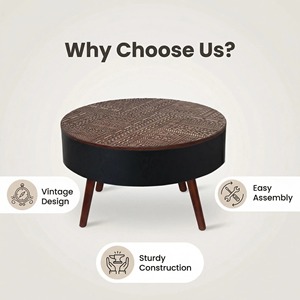 <b>Round</b> Coffee <b>Table</b> 31.5 Inch With Storage Engraved Top Beverage <b>Table</b> For <b>Small</b> Spaces - Product Image 4