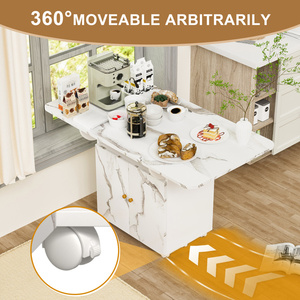 Mesa de Comedor Plegable de Madera Color Mármol Blanco D0100HAMZ5W, Mueble de Almacenamiento con 6 Ruedas Extraíbles, Mesa de Entrada, Bar para el Hogar - Product Image 6