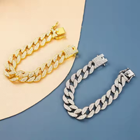 Vente chaude d'usine 2 pièces/ensemble Bracelet et collier chaîne cubaine en alliage et strass Hip Hop Bijoux