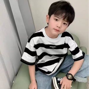 T-shirts pour enfants garçons été à manches courtes rayé demi-manches chemises nouveau Style pur coton enfants <span class=keywords><strong>sous</strong></span>-vêtements polyvalents - Product Image 3