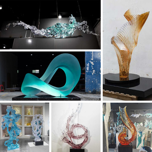 Escultura de Ondas de Resina Transparente de Alta Gama, Arte de Técnica Mixta, Decoración para Galerías y Atrios Corporativos - Product Image 4