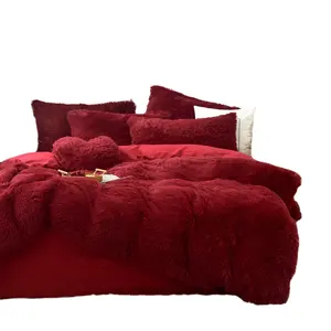 Set di biancheria da letto soffice super soffice Shaggy coperta di pelliccia lunga di lusso a pelo profondo