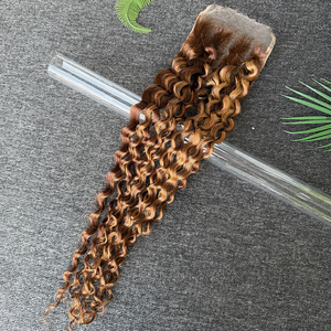 Cheveux vierges brésiliens 100% humains en gros, fermeture en dentelle HD 5x5, vague profonde, couleur piano - Product Image 1