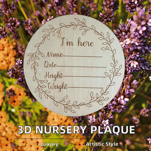 Tarjeta de Anuncio de Bebé Redonda de Madera Ecológica Personalizada con Mensaje Personalizado de 17 Palabras |   Recuerdo Grabado con Datos del Nacimiento para Recién Nacidos - Product Image 2