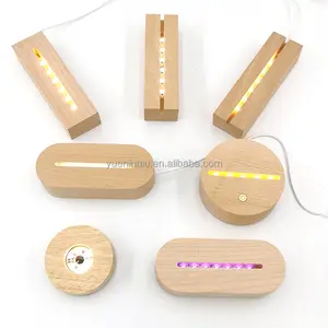 Base en bois avec lumière LED et interrupteur de câble USB en acrylique support d'artisanat en bois cadeau