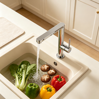 Robinet de cuisine à bec carré en laiton, mitigeur pivotant chaud/froid à poignée unique, robinet de cuisine moderne