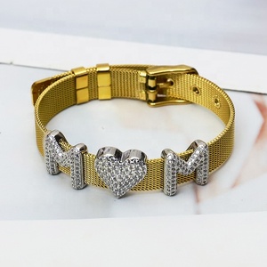 Exquisite Women's Vintage 18K Gold Plated Cotton Cord Mother <b>Initial</b> Heart Shape Pendant Gift Bracelet - Product Image 2