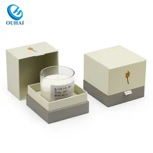 Caixas de cartão de embalagem perfumadas, conjunto de duas peças brancas grandes personalizadas rígidas de vela perfumada com inserção de logotipo para velas