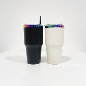Gobelet isotherme en acier inoxydable personnalisé, revêtement poudré arc-en-ciel, 30 oz, logo gravé au laser, design d'impression 3D - Product Image 3