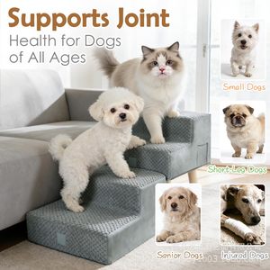 Pet Stairs For Dogs Wooden Anti Slip Steps Gray <b>White</b> Rectangle Foldable <b>Sofa</b> <b>Bed</b> Access - Product Image 4