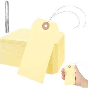 100 pezzo 4 3/4X2 3/8 pollici Manila etichette con filo e filo di carta bianca etichette per abbigliamento per calze e scarpe - Product Image 2