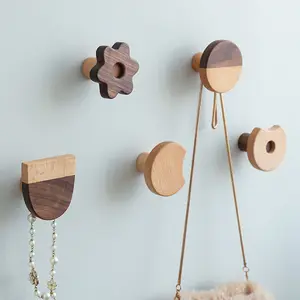 Creative Home Decorative Wooden Coat Hooks Single Hanger Hat Towel Hook Rack Solid Wood Nordic Wall Mounted Hooks