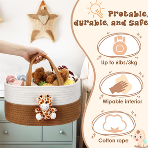 Modern Portable Cotton Rope Nursery Storage <strong>Basket</strong> Baby Shower Diaper Caddy Organizer with Multifunction for <strong>Changing</strong> <strong>Table</strong> - Product Image 3