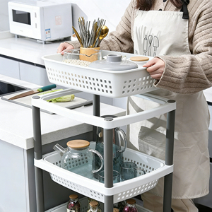 Carrello da Cucina a 3 Ripiani con Ruote, Scaffali Mobili e Organizer in Plastica per Snack in Camera da Letto - Product Image 1
