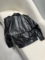 Blouson aviateur oversize en peau de mouton pour femme, avec poches à rabat, ourlet côtelé, en cuir véritable, coupe courte, pour l'automne