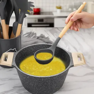 Pentole da cucina In Silicone Utensile Da Cucina Set Manico In Legno Non-Stick Silicone Cucchiaio Turner Spatola Frusta Pennello Cibo tong Titolare