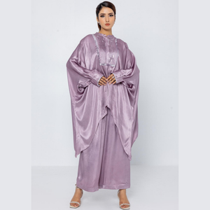 SIPO – ensemble de 2 pièces de Collection en soie pour femmes, robe en Satin modeste, vêtements islamiques Abaya ouverts musulmans, vente en gros - Product Image 1
