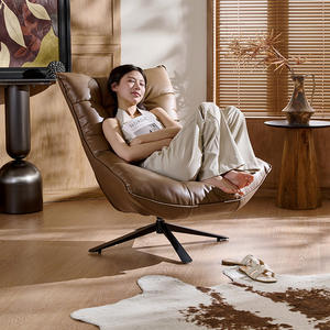 Sillón Giratorio de Diseño Moderno, Reclinable, de Cuero, para Sala de Estar, Sillón Individual con Función de Inclinación, Estilo Nórdico - Product Image 4
