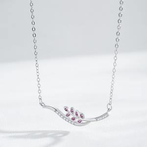 S925 sterling silver round-cut pink zircon wheat leaf pendant <b>necklace</b> a gift for women - Product Image 3