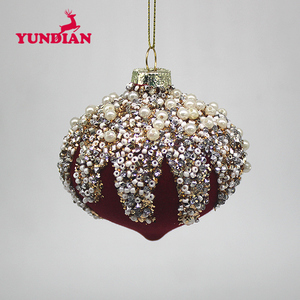 BSCI fábrica al por mayor 8cm rojo flocado <span class=keywords><strong>Navidad</strong></span> decorativo bola de vidrio - Product Image 3