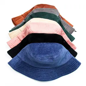 2023 Hot Selling High Quality Unisex Fashion Polyester Cotton Plain Dyed Blank Corduroy Fisherman Bucket Hats Custom Logo