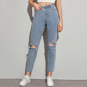 Femmes nouveau style Offre Spéciale personnalisé décontracté <span class=keywords><strong>taille</strong></span> <span class=keywords><strong>haute</strong></span> déchiré maman Jeans - Product Image 4
