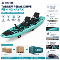 Kayak de pêche tandem à pédales de 4,5 m en HDPE, double siège, avec porte-canne pour la pêche en plein air
