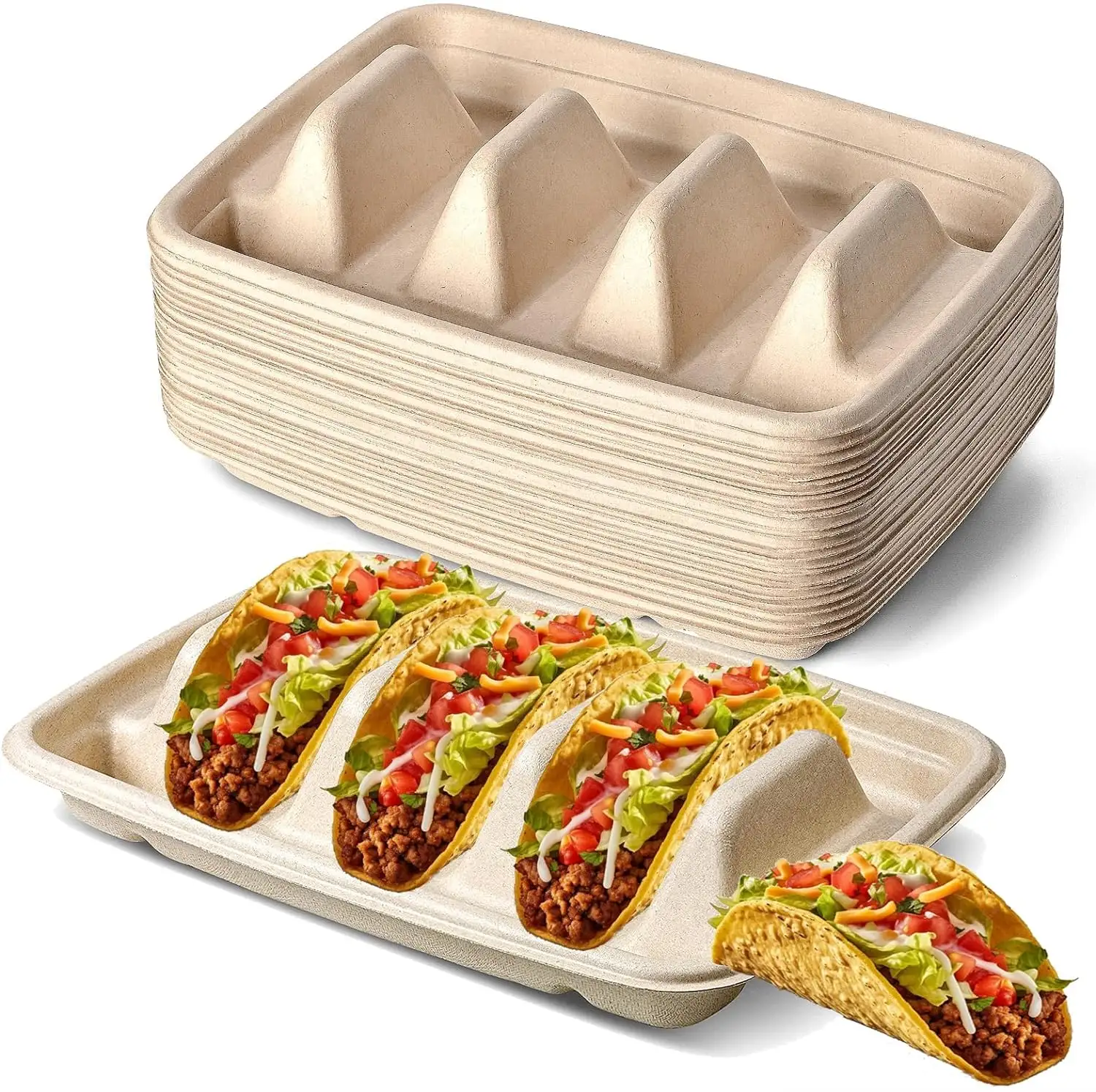 Porte-taco jetable pour 3 tacos, plats de service de bar à tacos, plateaux à tacos pour garder les tacos en position verticale Fournitures de fête