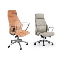 Chaise de bureau exécutive ergonomique moderne avec revêtement en cuir véritable, hauteur réglable, base en acier inoxydable, dossier haut et fonction pivotante