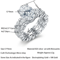 Bague en argent S925 avec moissanite ovale marquise et pierre d'accentuation, bande pavée alternée, pour banquet, déclaration de style, accessoire d'anniversaire