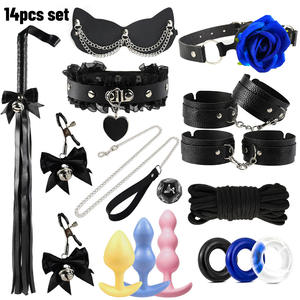 14 Pcs Bdsm Pleasure Kit Set Pu Leather Bell Whip and Handcuff High Quality <strong>Sexual</strong> Game Eye <strong>Mask</strong> and Anal Plug Collar Mouth Plug - Product Image 4