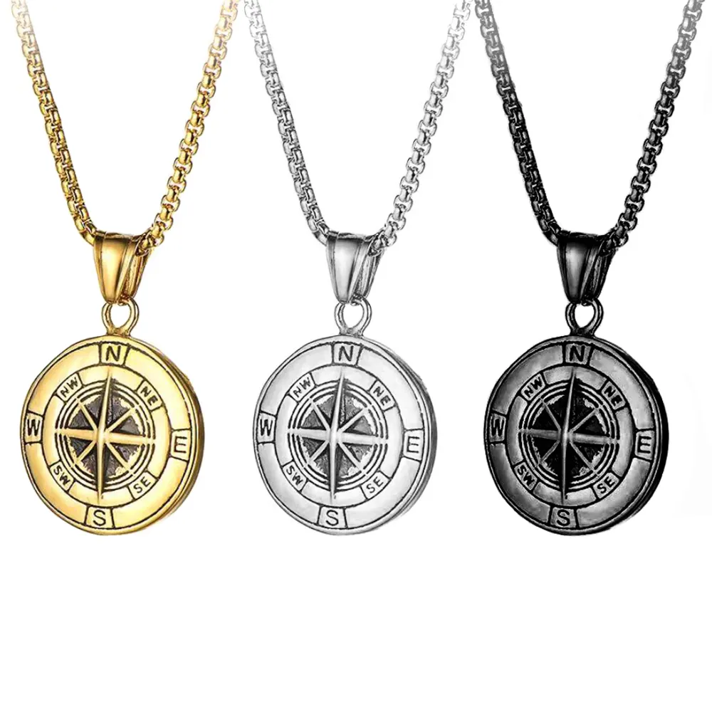 Charm Necklace Jewelry Metal North Star Compass Pendant Necklaces New Fashion Top Quality Viking Stainless Steel Graduation Gift