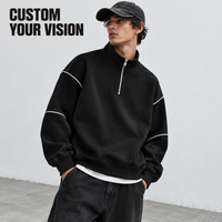 Sweat-shirt à col zippé pour homme, 320 GSM, 100% coton, coupe oversize, épaules tombantes, style streetwear décontracté, vente en gros OEM