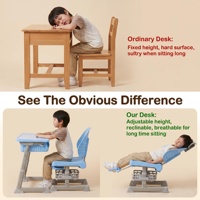 Ensemble Chaise et Bureau Scolaire Ergonomique Inclinable et Durable pour Étudiant, avec Dossier Respirant, Écologique et Réglable en Hauteur