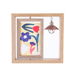 Cadre <span class=keywords><strong>photo</strong></span> rotatif double face <span class=keywords><strong>en</strong></span> bois avec lampe optionnelle, décoration de table pivotante pour photos de couple et de famille, plusieurs tailles, cadres <span class=keywords><strong>en</strong></span> bois - Product Image 4