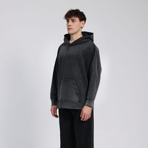 Sweat-shirt à capuche surdimensionné pour homme en <span class=keywords><strong>molleton</strong></span> léger 350 GSM, délavé à l'acide, usé, personnalisé avec broderie, écologique, pour l'automne - Product Image 2