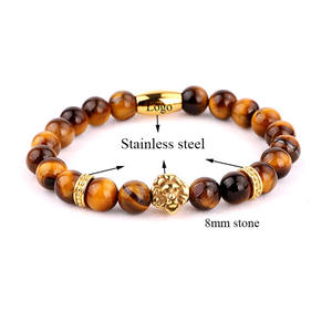 Vnox — Bracelet en forme de tête de Lion pour hommes, bijou perlé et élastique de haute qualité en acier inoxydable 316L, Logo personnalisé en pierre naturelle - Product Image 2