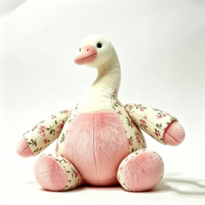 Peluche d'oie florale personnalisée, peluche de cygne à imprimé fleurs roses vintage, poupée d'oiseau de ferme à ventre rose duveteux, style cottagecore - Product Image 4